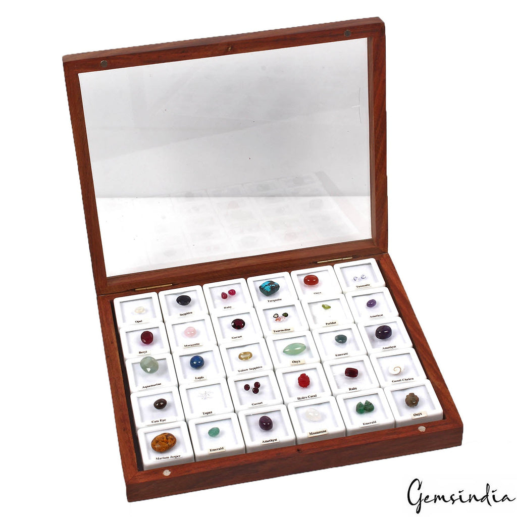 44 Pcs~ Estate Genuine Loose Multi Gemstones Collection Lot in Handmade Wood Box