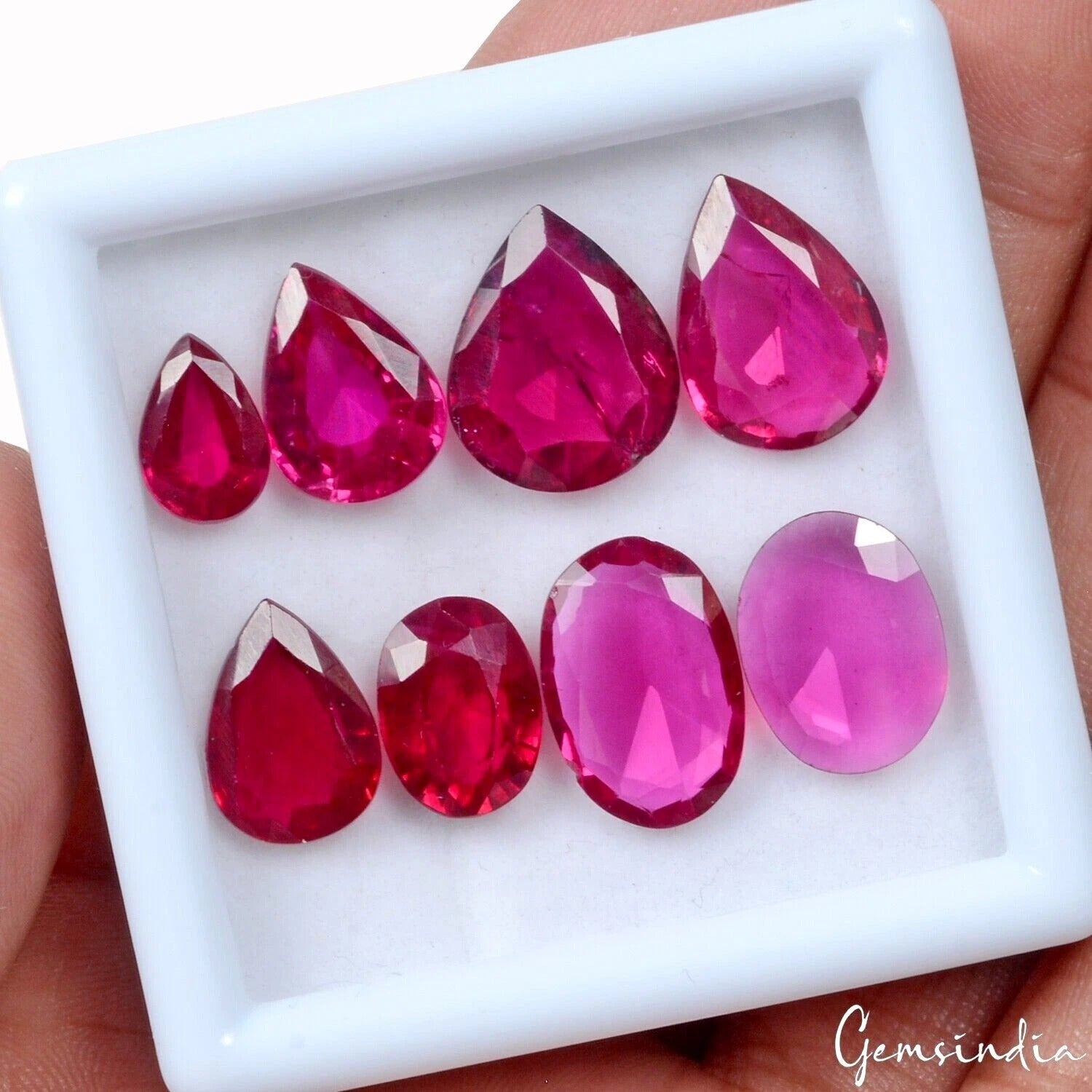 Nice Pink Red 38.50 Cts Hydro Ruby Mix Cut Loose Faceted Flawless Gemstones~8 Pc