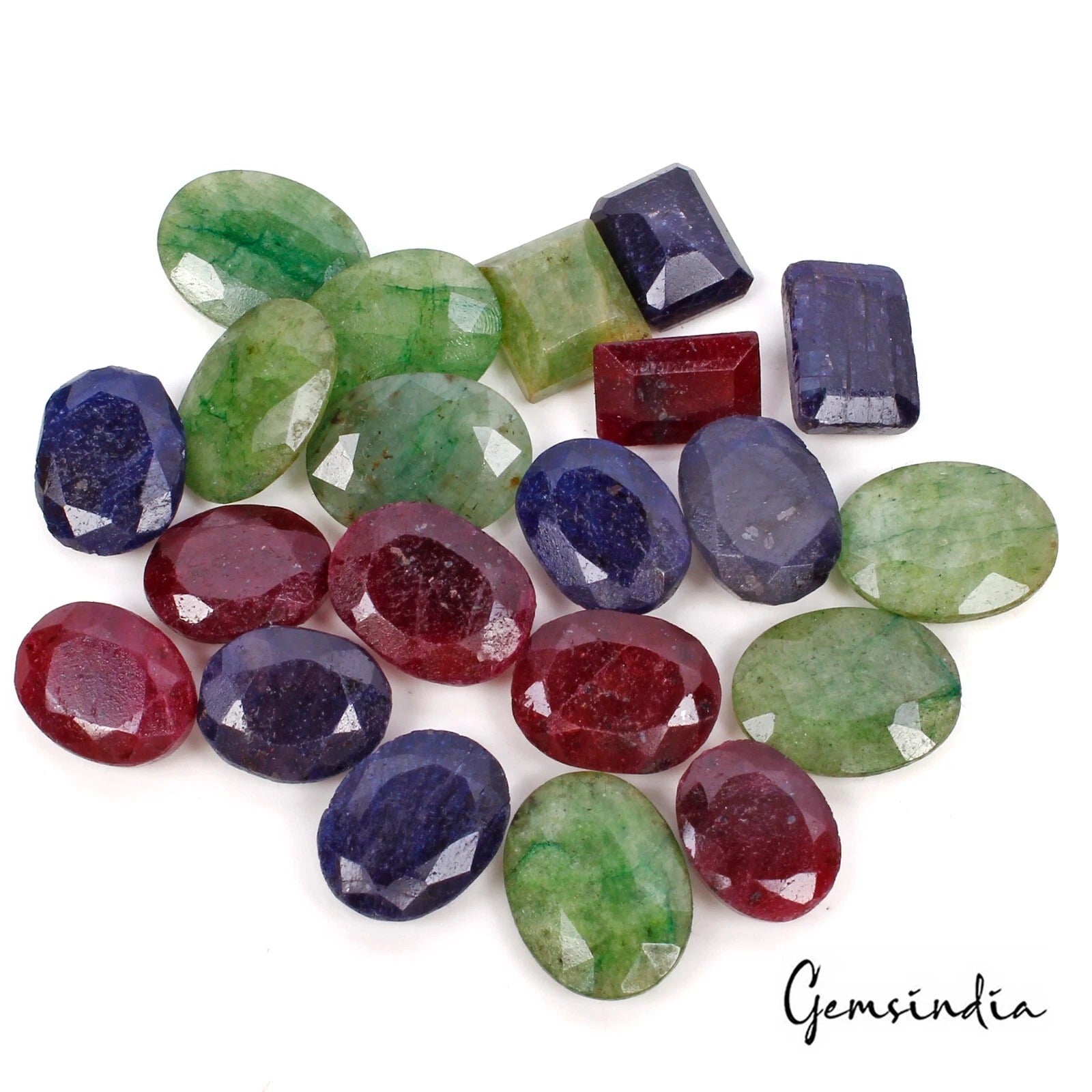 310 Cts/21 Pcs Natural Ruby Emerald Sapphire Mix Cut Loose Jewelry Gemstones