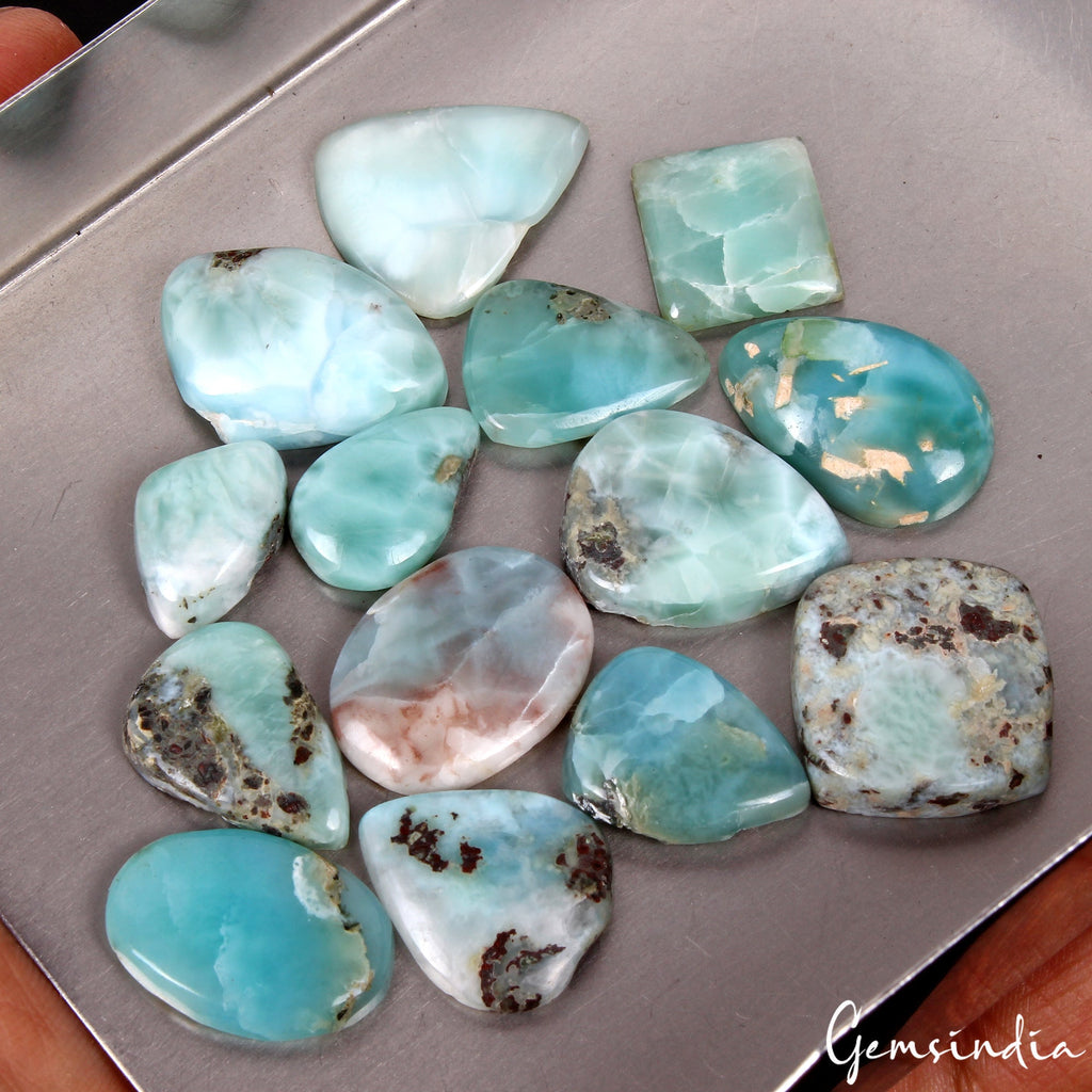 153 Ct Natural Sky Blue Larimar Dominican Republic Mix Cab Loose Gemstone~14 Pcs