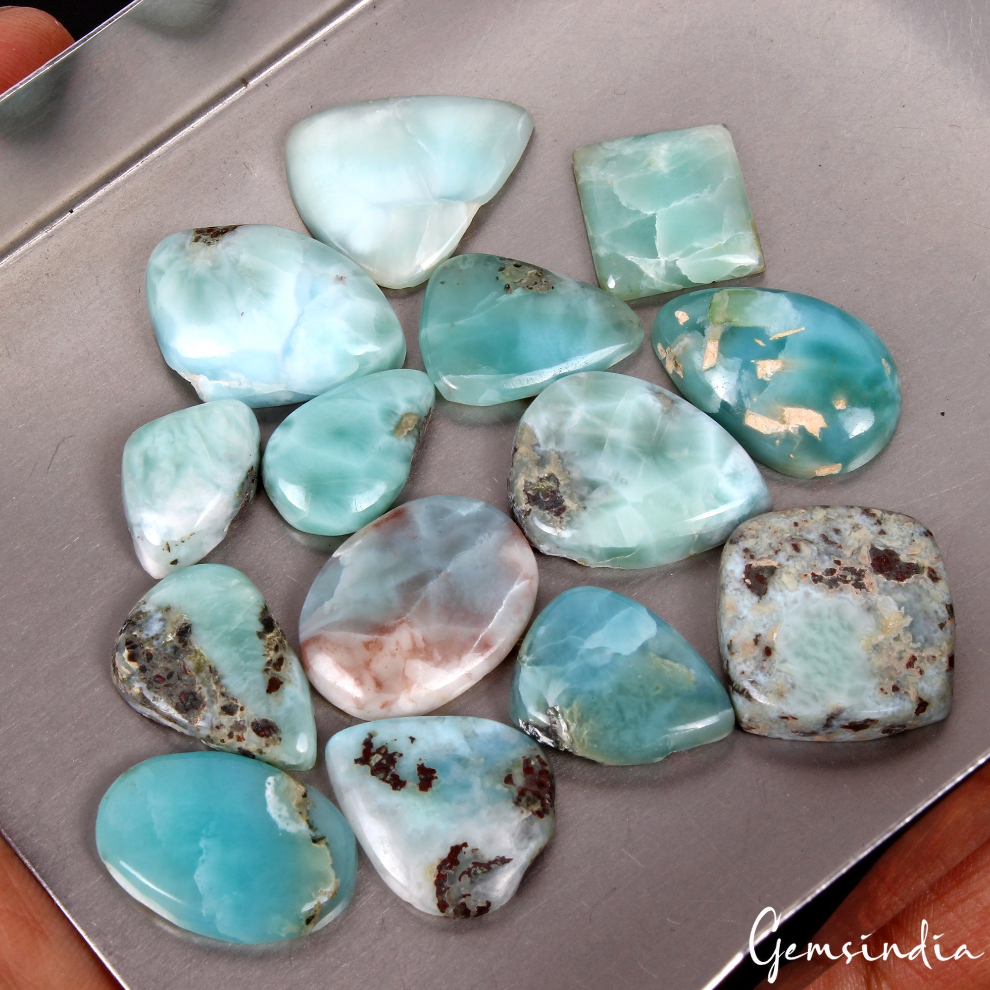 153 Ct Natural Sky Blue Larimar Dominican Republic Mix Cab Loose Gemstone~14 Pcs