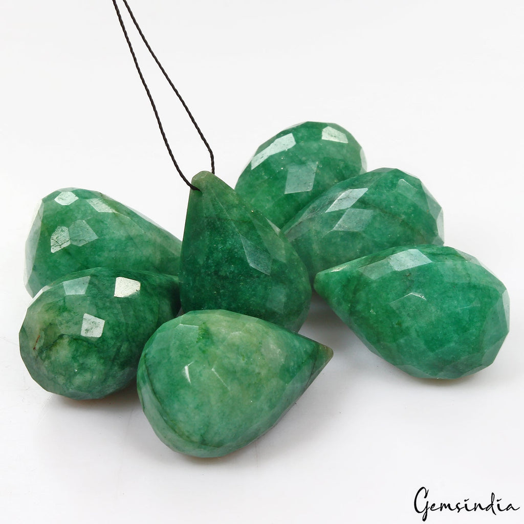 7 Pc Natural Green Emerald Pear Checker Cut Bead/Briolettes Drilled Gems~ 400 Ct