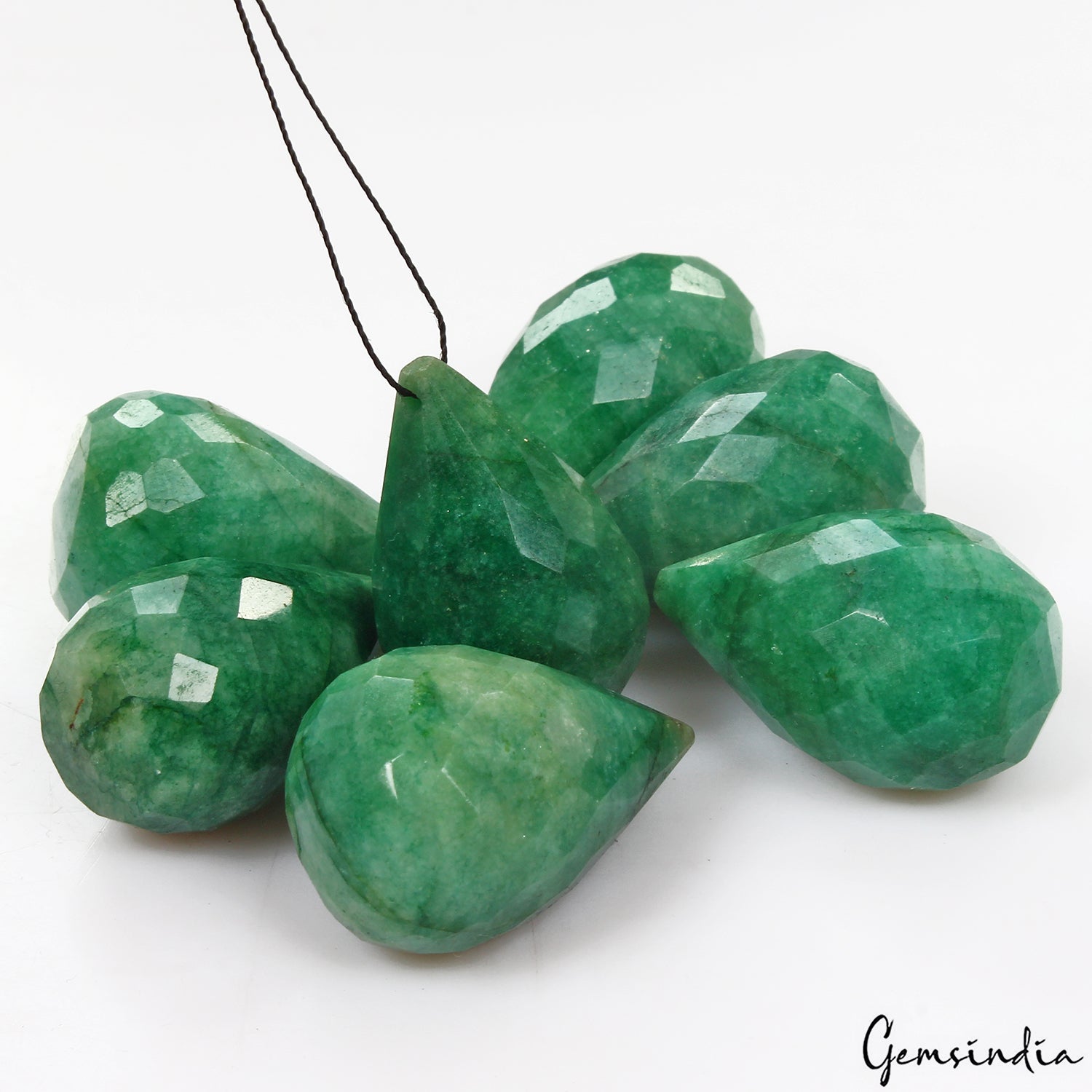 7 Pc Natural Green Emerald Pear Checker Cut Bead/Briolettes Drilled Gems~ 400 Ct