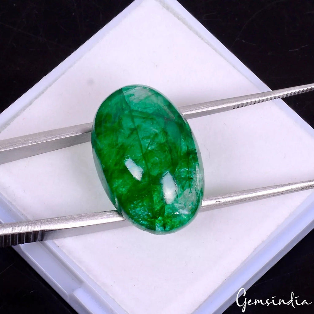 21.20 Cts Natural Zambian Emerald Cabochon Oval Shape Loose Certified Gemstone