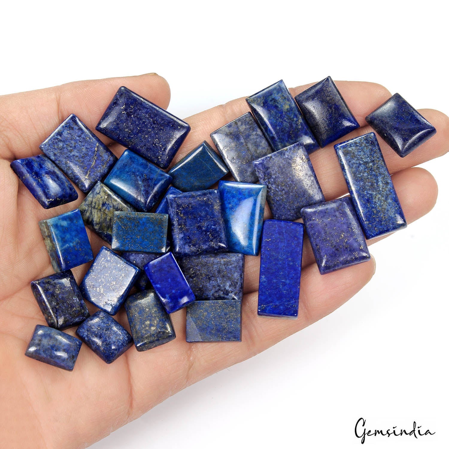 440 Ct Natural Blue Lapis Lazuli Rectangular Cut Cabochon Loose Gems Lot 28 Pcs