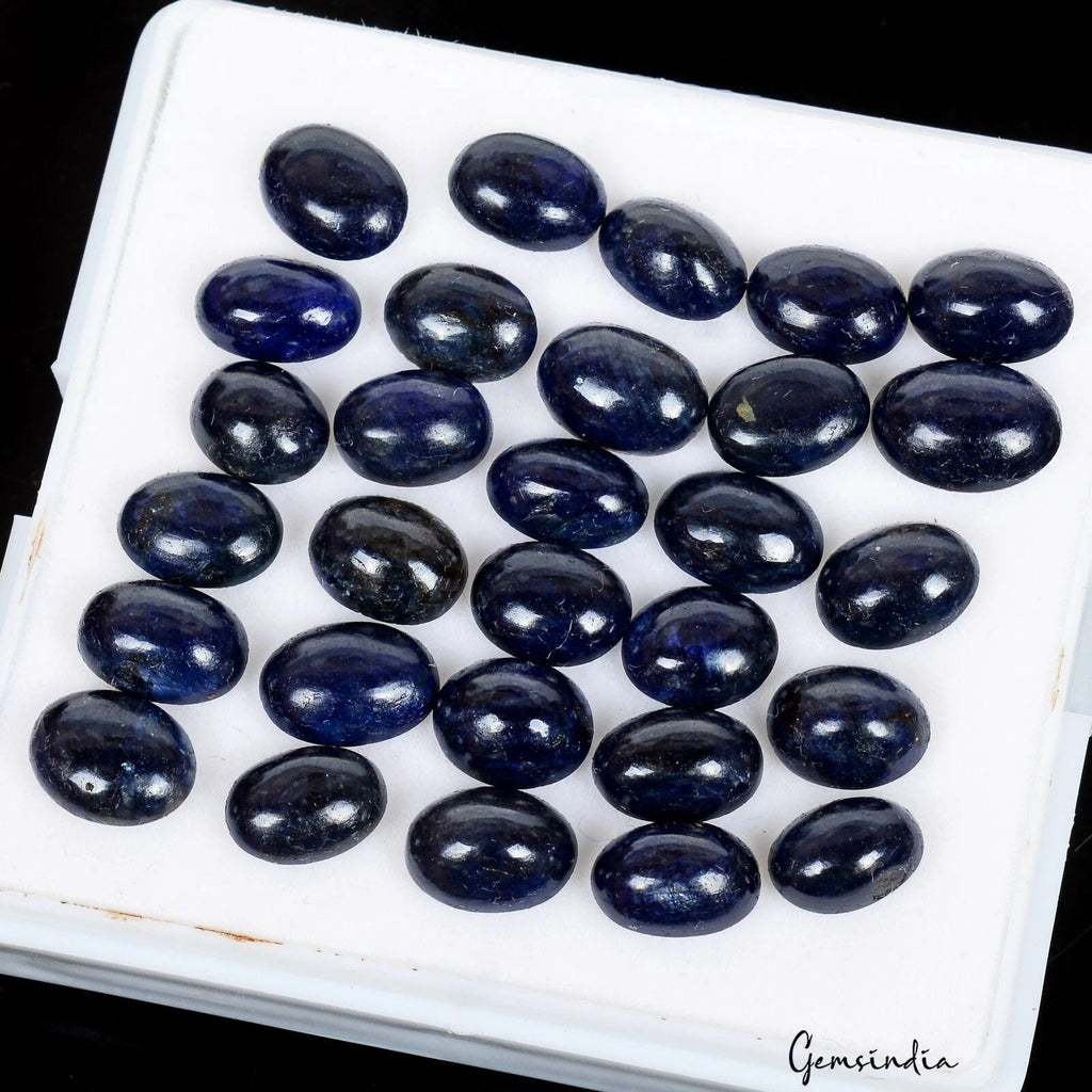 Certified 29 Pcs Natural Dark Blue Sapphire Oval Cab Loose Gemstones For Jewelry