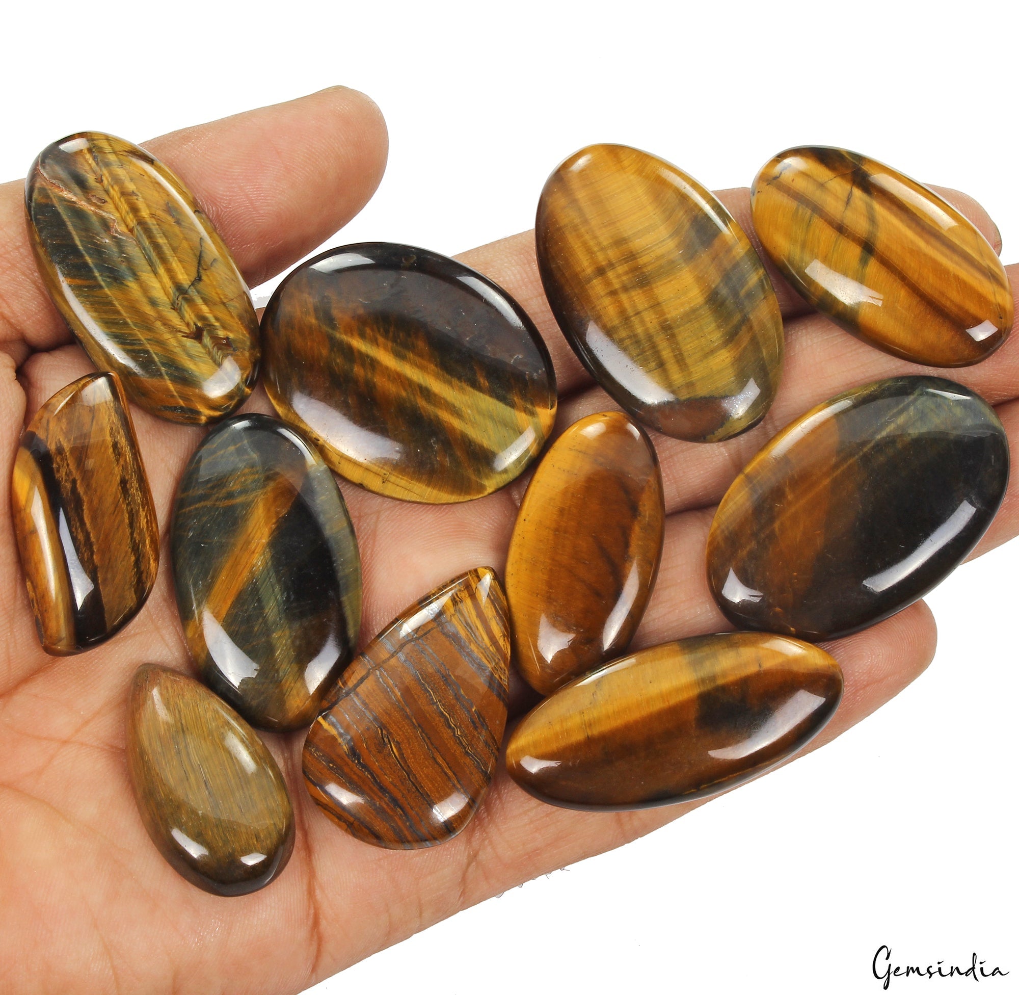 11 Pcs Natural Tiger Eye 31-40mm Mix Huge Cabochon Gemstones Wholesale Lot 440Ct