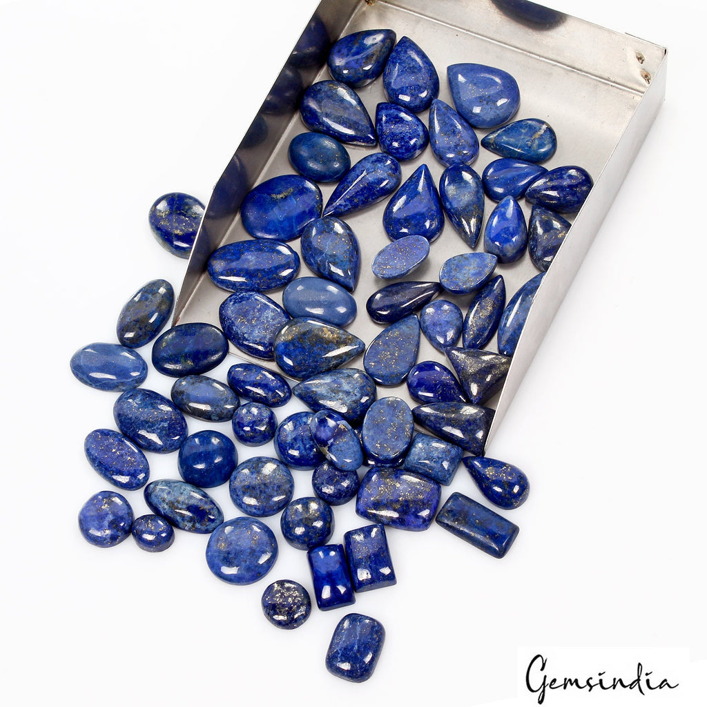 700 Ct/66 Pcs Natural Blue Lapis Lazuli Gold Flecks Mix Cab Loose Wholesale Gems