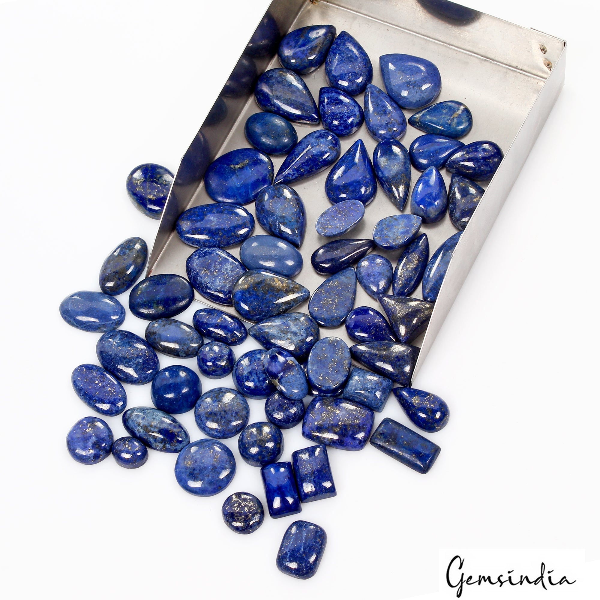 700 Ct/66 Pcs Natural Blue Lapis Lazuli Gold Flecks Mix Cab Loose Wholesale Gems