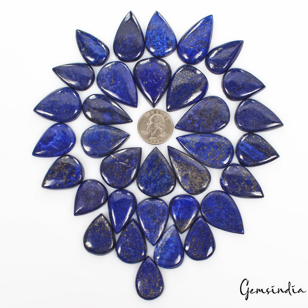 1200 Cts/33 Pcs Natural Blue Lapis Lazuli Gold Flecks Pear Loose Wholesale Gems