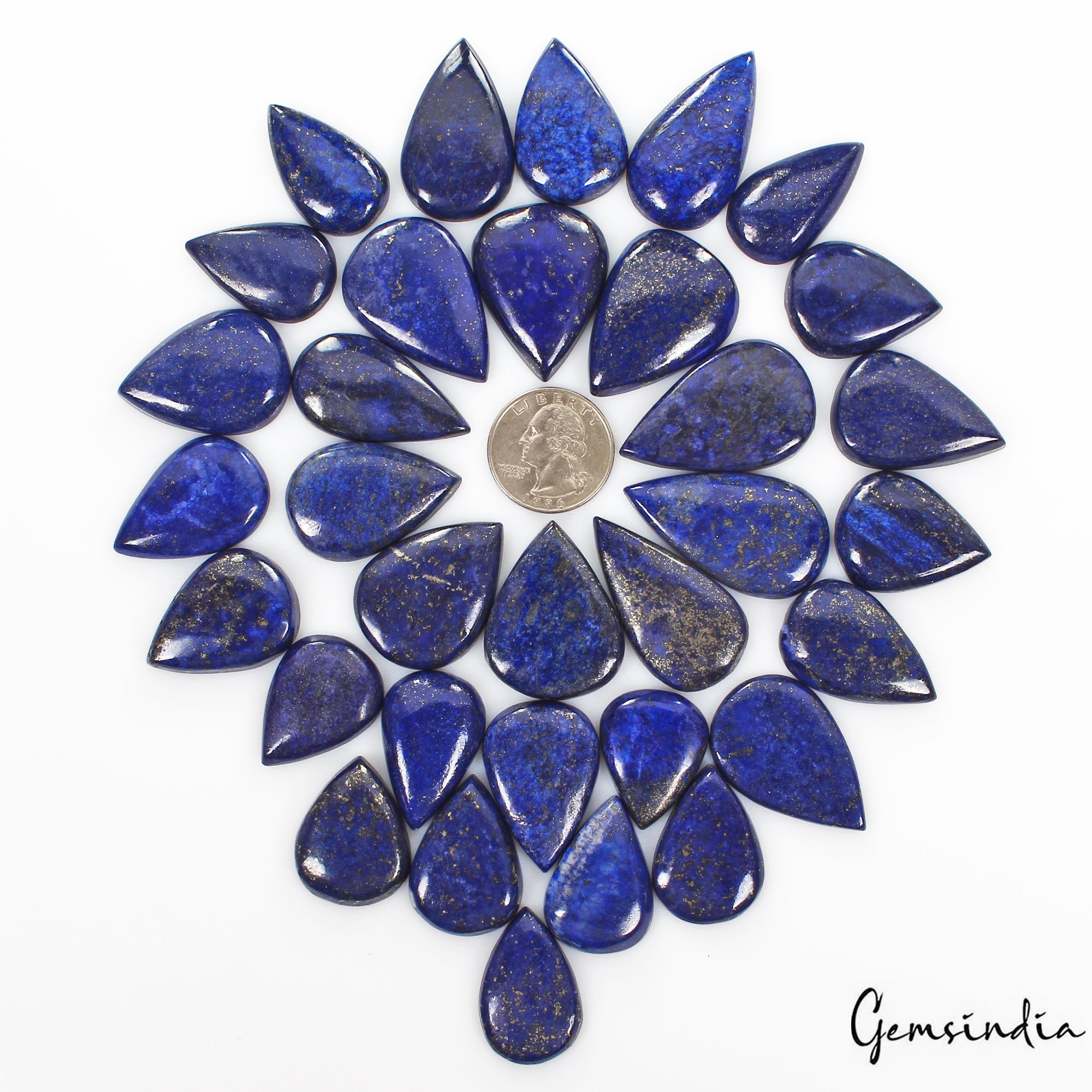 1200 Cts/33 Pcs Natural Blue Lapis Lazuli Gold Flecks Pear Loose Wholesale Gems