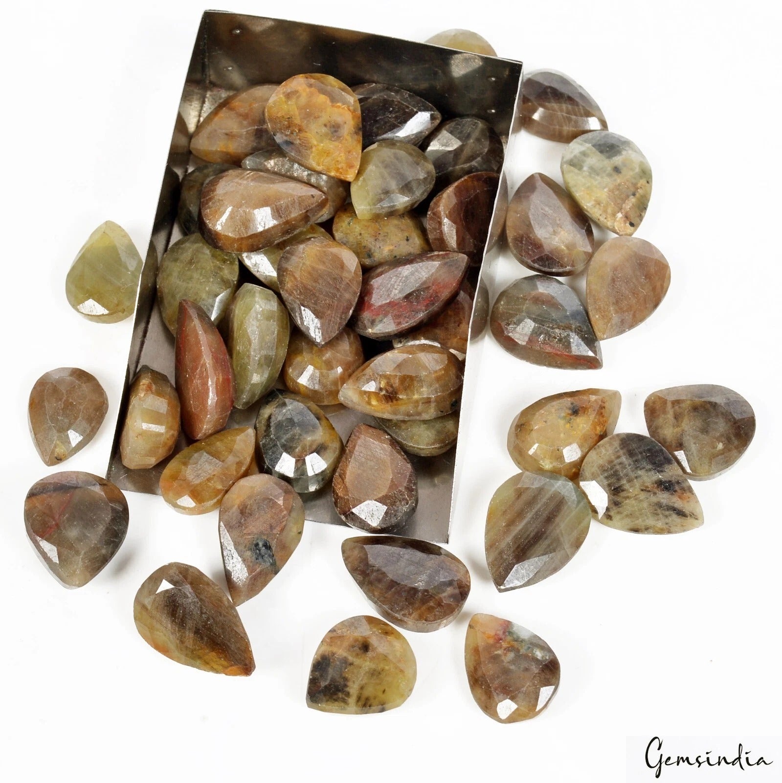 390Ct 100% Natural Yellow Brown Sapphire Untreated Pear Cut Loose Gemstones 42Pc