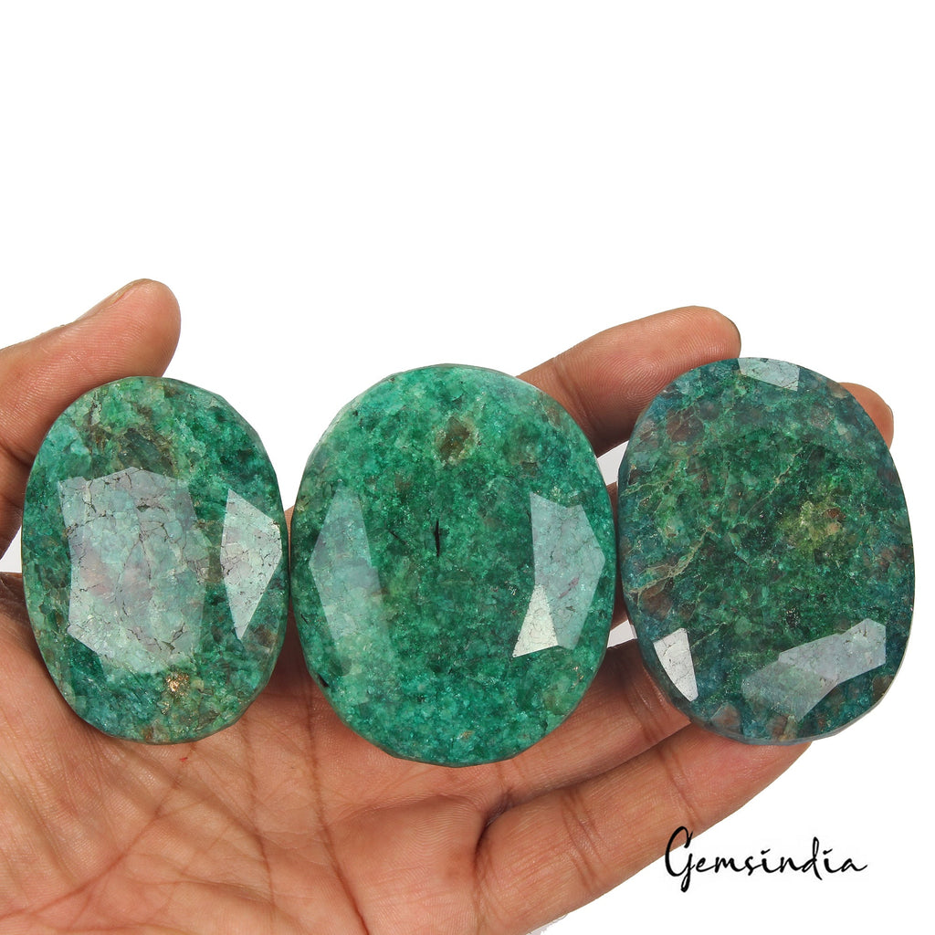 1770 Cts/3Pcs Natural Brazilian Green Emerald Oval Faceted Cut Loose Huge Gems