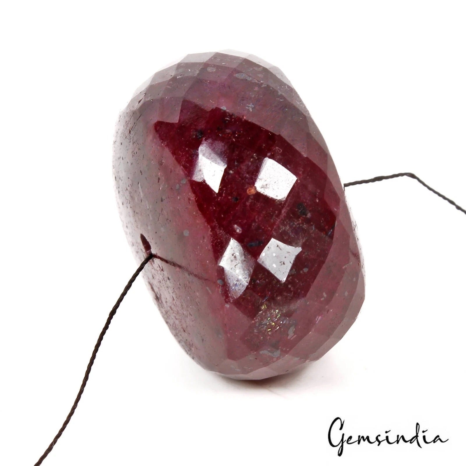 Certified 300 Cts Natural Red Ruby Round Checker Cut Bead Huge Size Gem-35x21mm