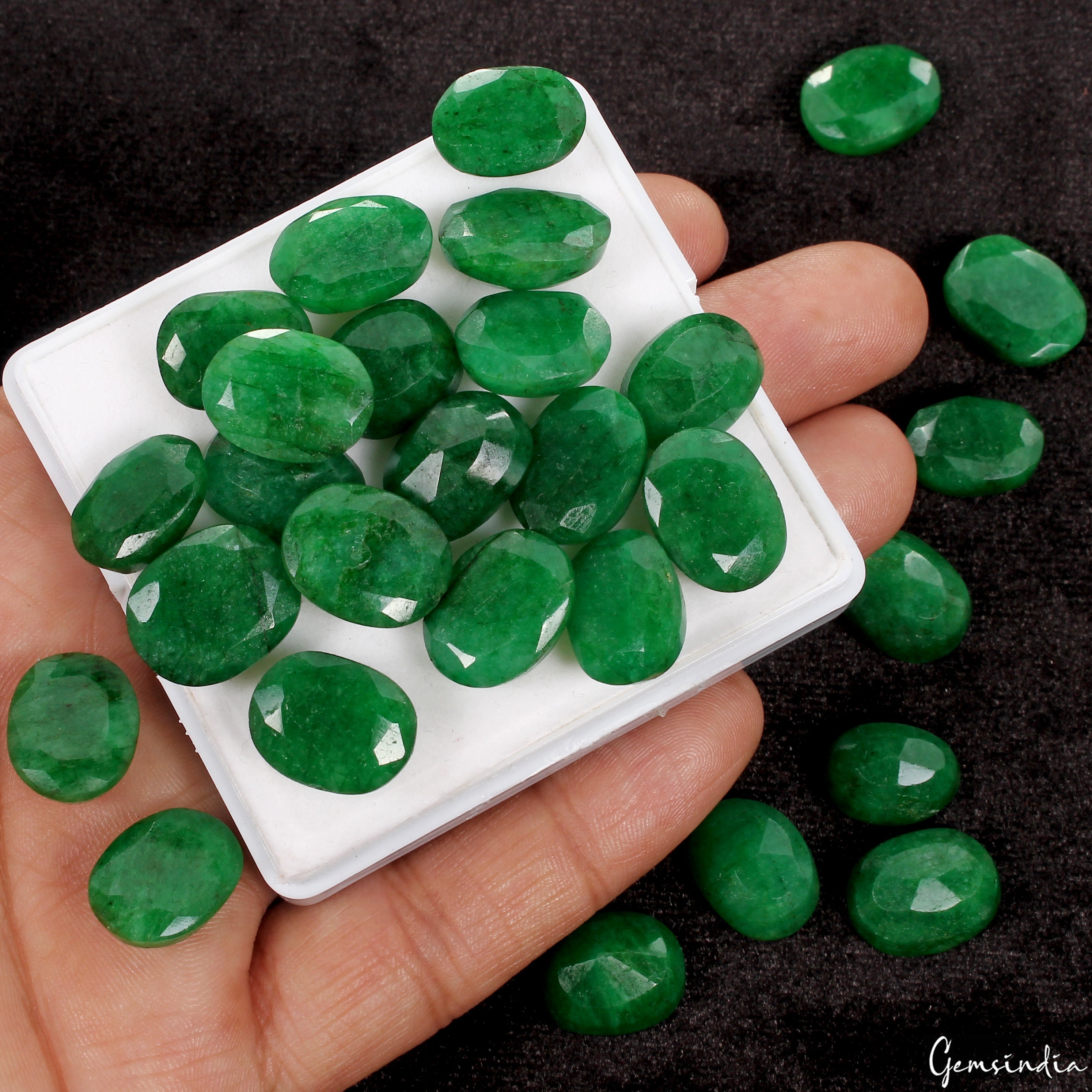 Certified 280 Ct Natural Oval Cut Brazilian Green Emerald Loose Gemstones~28 Pcs