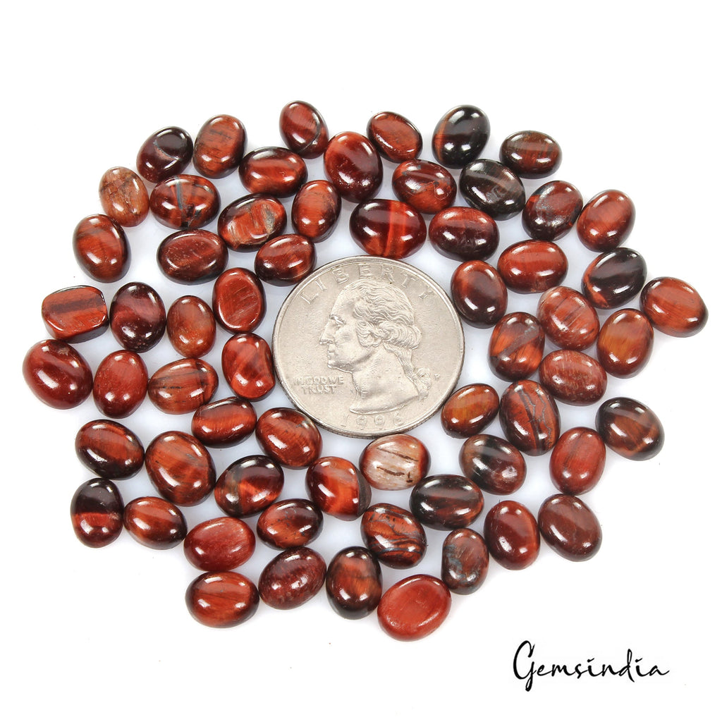 Certified 123 Cts/62 Pcs Natural Untreated Red Tiger Eye Oval Cab Loose Gems Lot