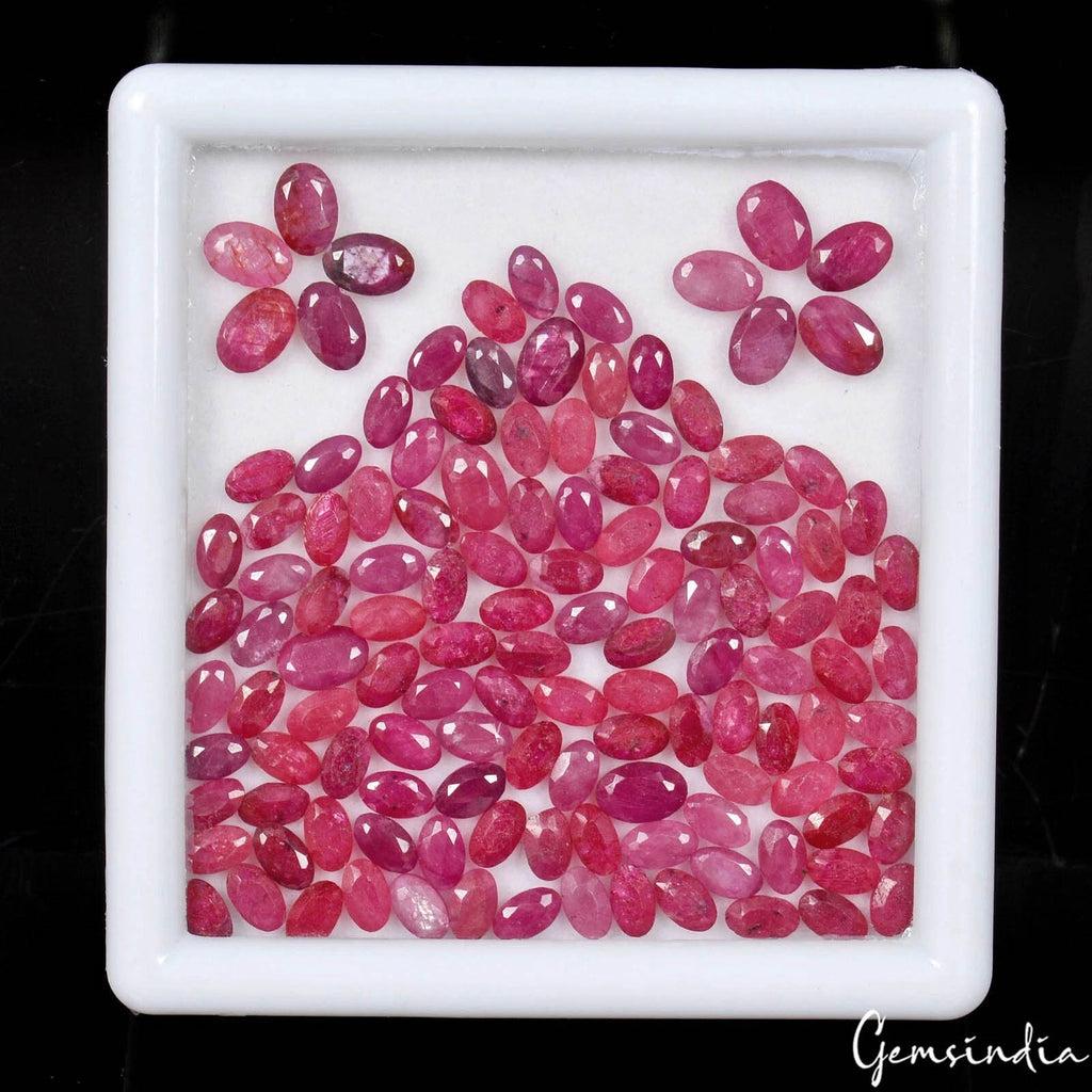 Ruby Lot, Loose Gemstone, Pink Red — 125 Pieces, 5mm to 6mm, 50 Ct, Madagascar