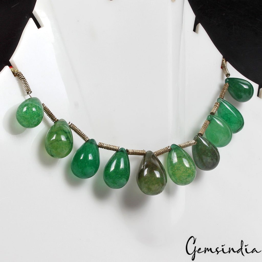 10 Pcs Natural Green Quartz Pear Drop Cabochon Drill Bead/Briolette Strand~5.5"