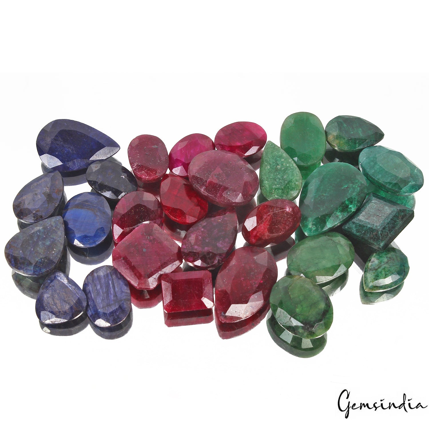 Certified 580 Ct/33 Pcs Natural Red Ruby Green Emerald Blue Sapphire Mix Cut Gem