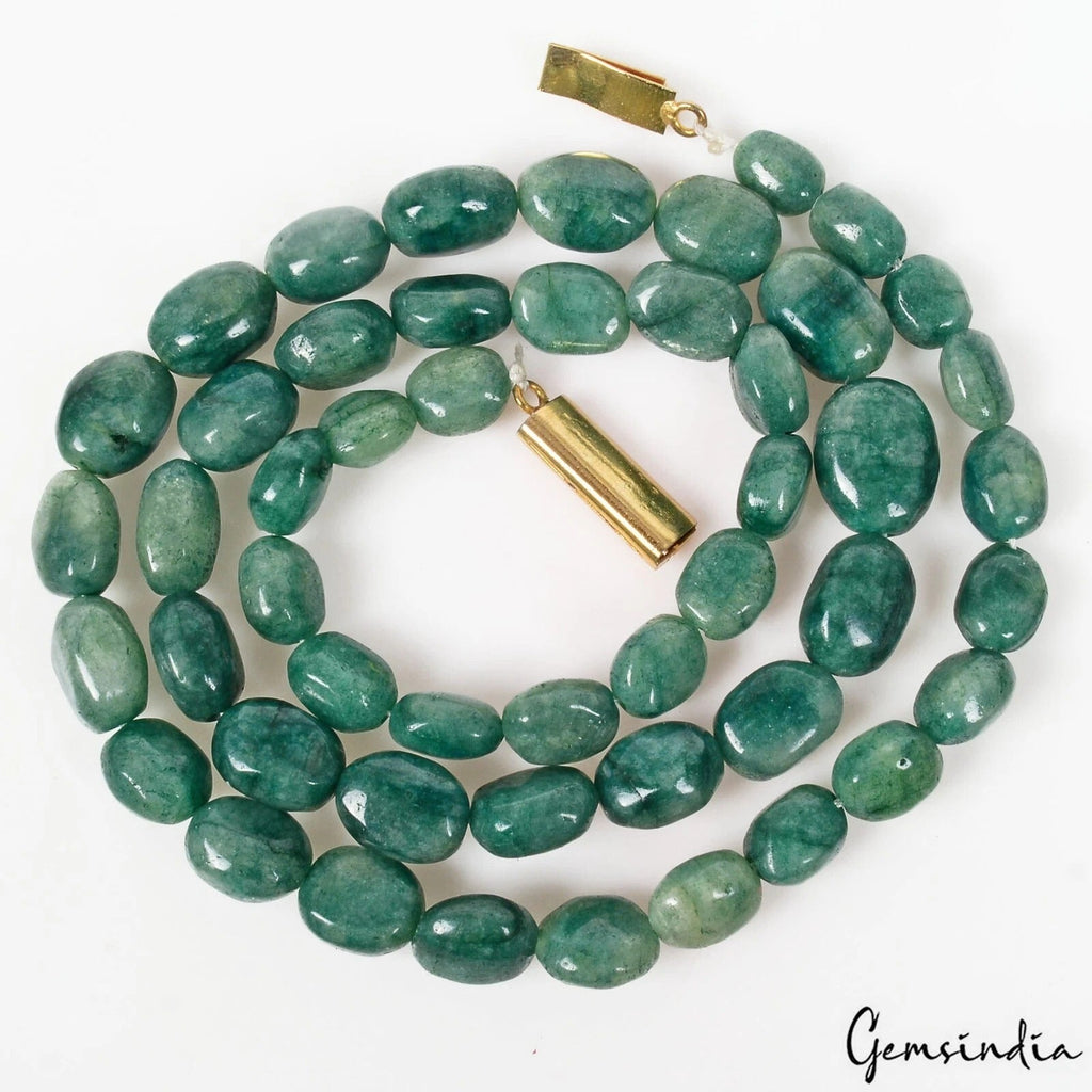 169.00 Ct Natural Green Emerald Oval Cab Center Drilled Beaded Handmade Necklace