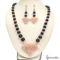 640.30 Cts Natural Blue Sapphire & Peach Pearl Round Beads Handmade Jewelry Set