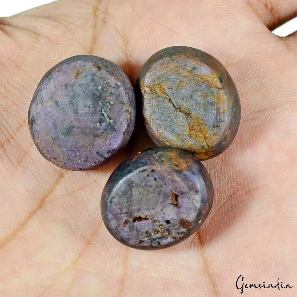 160+Ct/3 Pcs Natural Untreated Purple Star Ruby Oval Cab Loose Gems For Jewelry