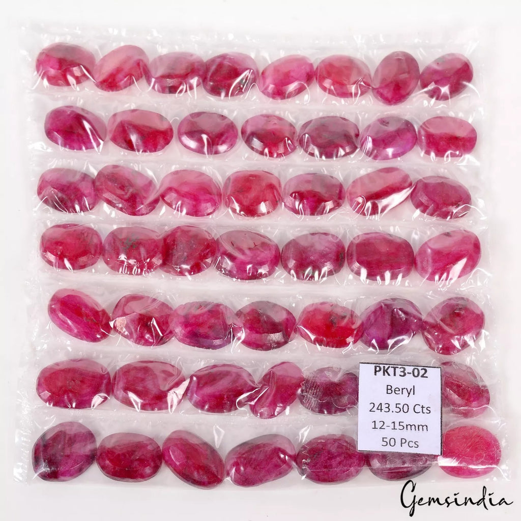 Beryl Lot, Loose Gemstone, Color Enhanced, Pink — 50 Pieces, 11mm to 14mm, 270.90 Ct