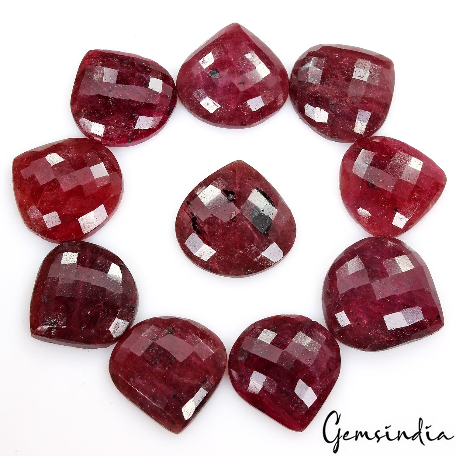380 Cts/10 Pcs Natural Red Ruby Pear Heart Checker cut Loose 23-27mm Gemstones