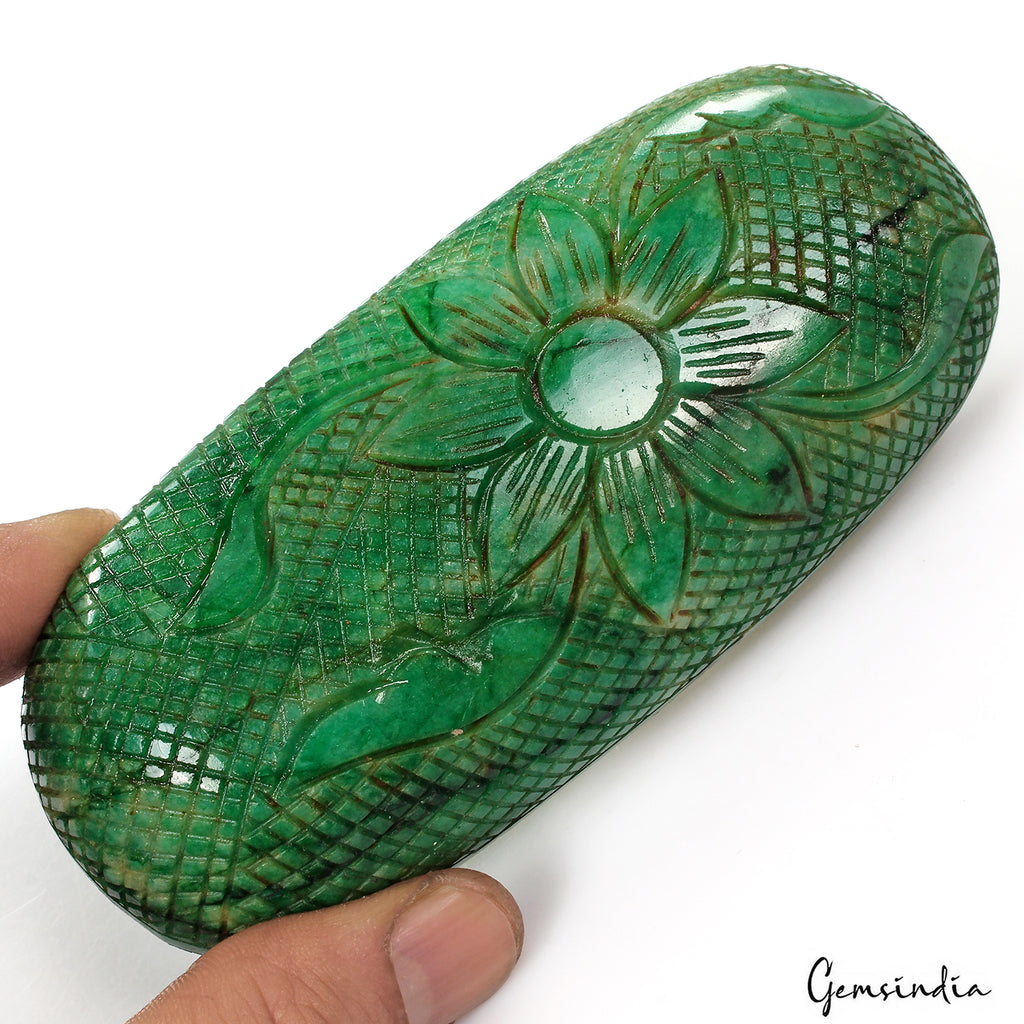 Brazilian Emerald Loose Gemstone, Oval Carved, Color Enhanced — 122 x 54 x 32mm, 2000 Ct, Brazil