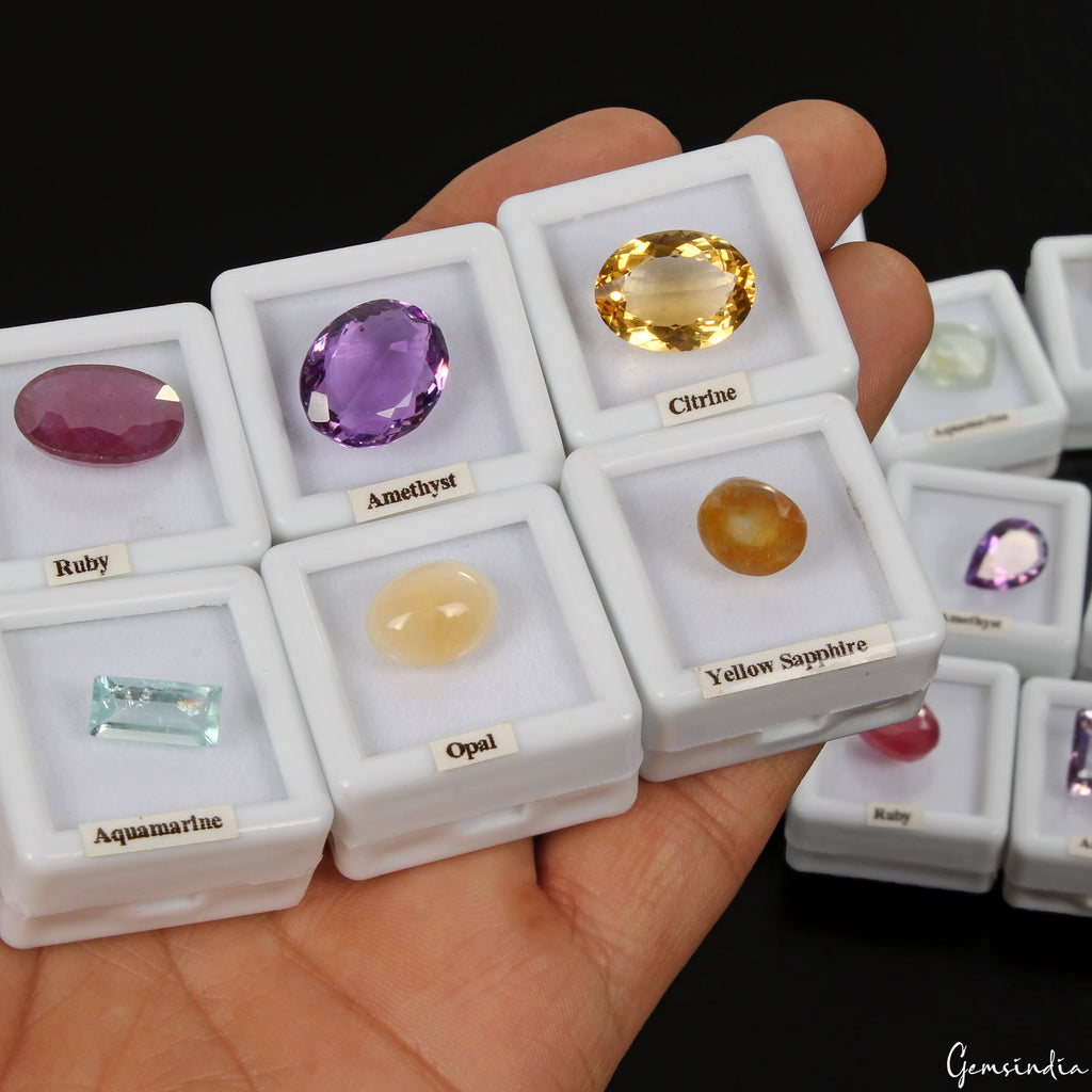 16 Pcs Estate Genuine Semi Precious Loose Mix Cut Jewelry Gemstones Collection