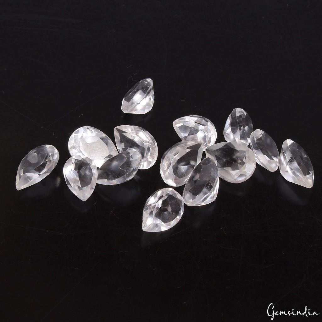 35.60 Ct Natural Untreated White Quartz Pear Faceted Ring Size Gems For Jewelry