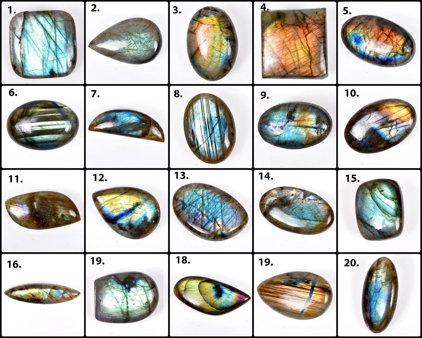 Labradorite Lot, Cabochon, Untreated — 20 Pieces, 21mm to 44mm, 770 Ct