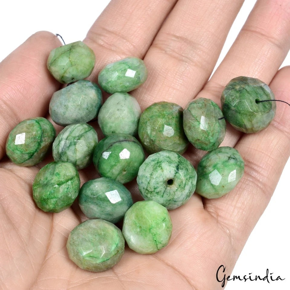 Emerald Beaded Strand, Color Enhanced, Green — 16 Pieces, 14mm to 17mm, 350 Ct, Brazil