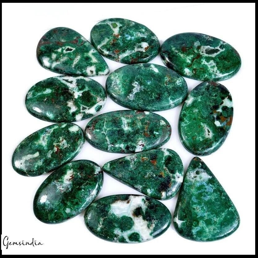 600 Cts/12 Pcs Natural Untreated Green Chrysocolla Mix Cab Loose Wholesale Gems