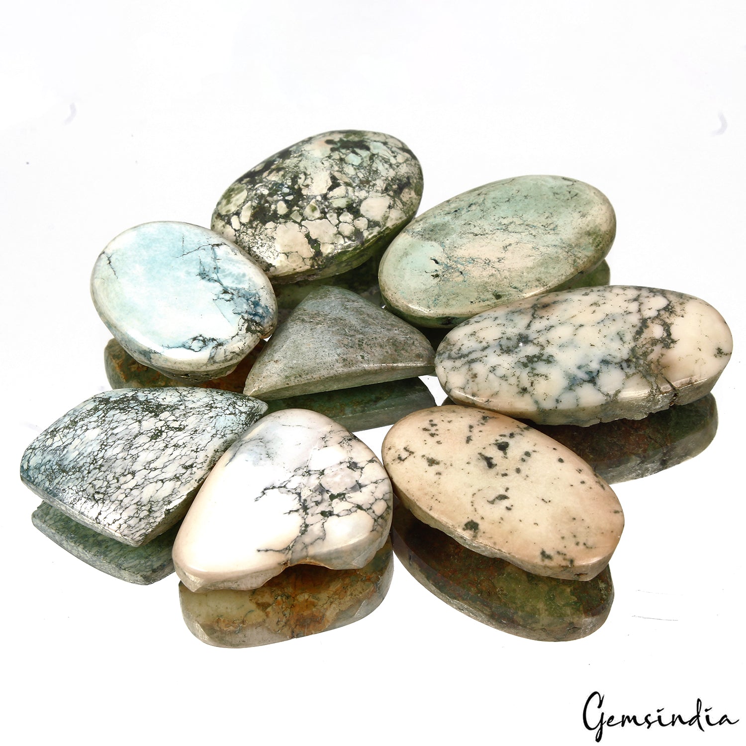 250 Cts/8 Pcs Natural Untreated Bi-Color Turquoise Mixed Cab Loose Gemstones Lot