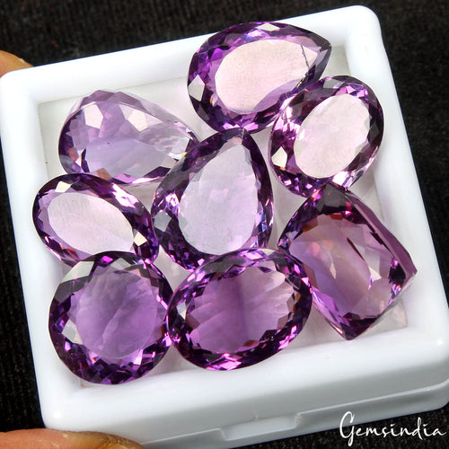 Amethyst Loose Gemstone, Oval, Pear & Cushion Faceted Cut, Purple — 16mm to 20mm, 112.10 Ct, Brazil