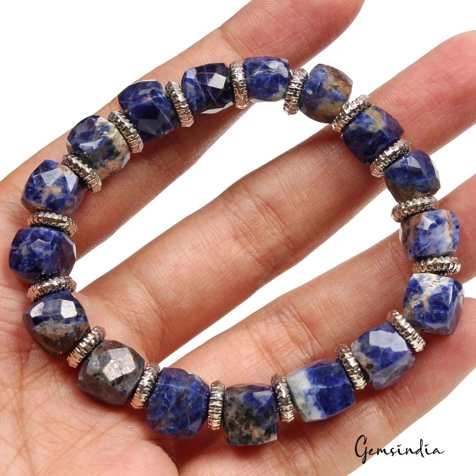 Sodalite Bracelet, Untreated, Blue — 6.5 Inch, 103.35 Ct, Madagascar