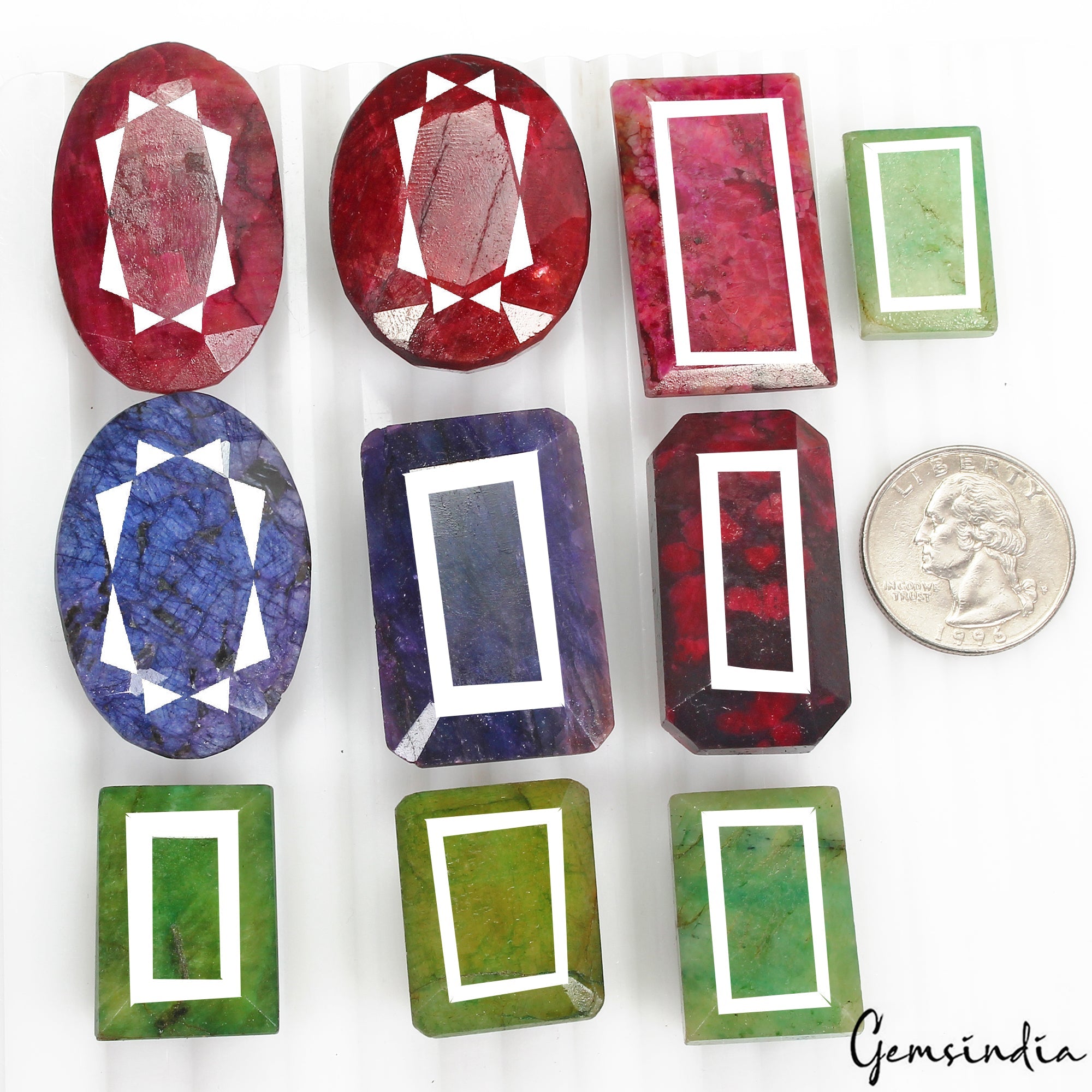 1060 Ct/10 Pcs Natural Multi Color Emerald Ruby Sapphire Mixed Cut Loose Gem Lot