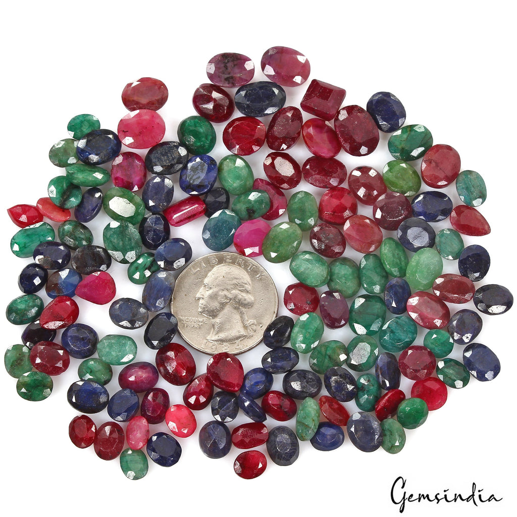 340 Ct/130 Pc Natural Multi Color Emerald Ruby Sapphire Mix Cut Gems For Jewelry