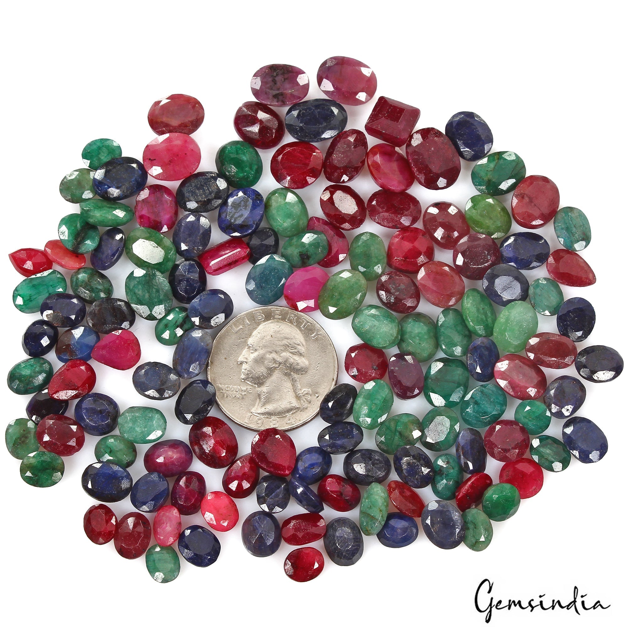 340 Ct/130 Pc Natural Multi Color Emerald Ruby Sapphire Mix Cut Gems For Jewelry