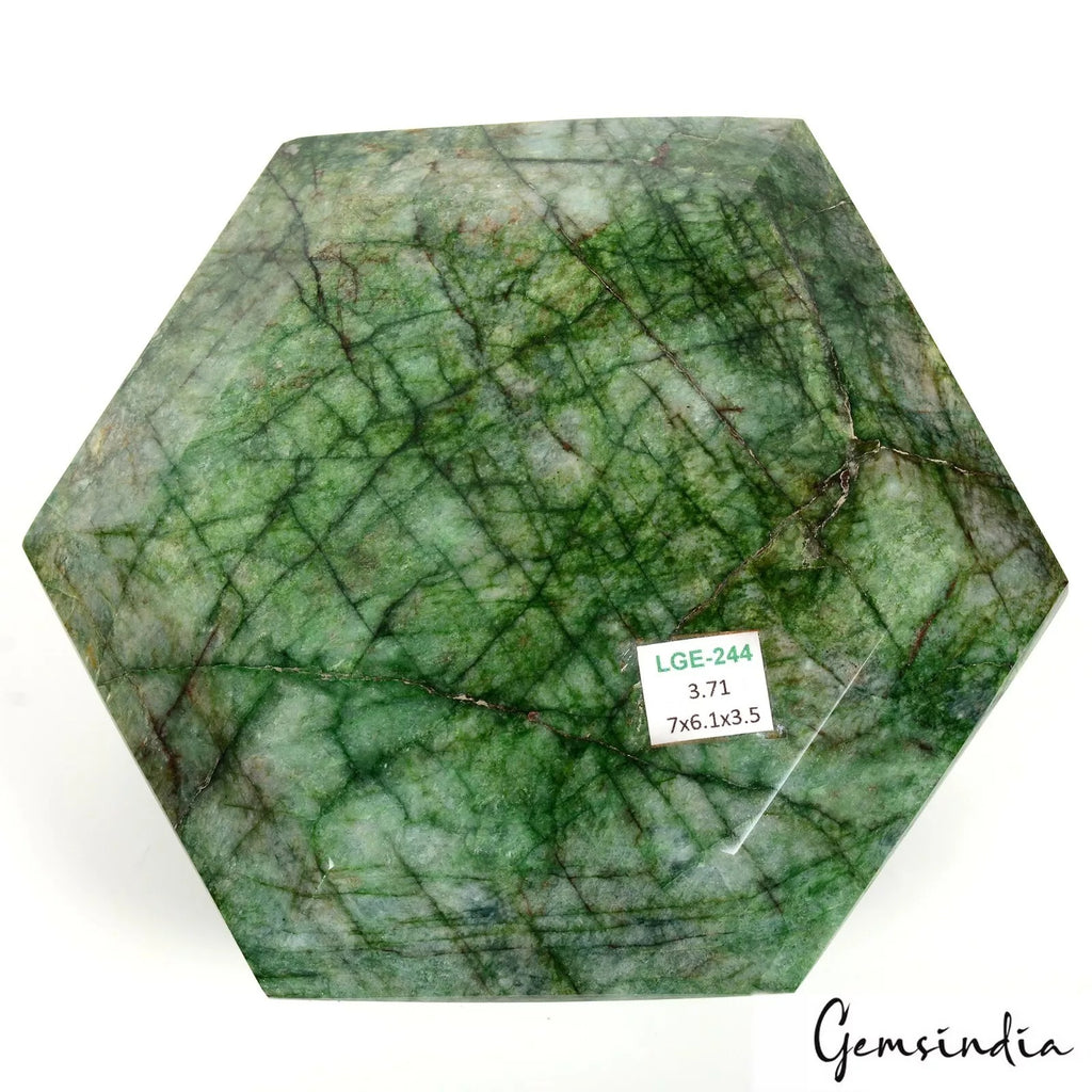 Emerald Loose Gemstone, Hexagon Faceted Cut, Color Enhanced — 7x6.1x3.5 inches, 18550 Ct (3.71 Kg), Brazil
