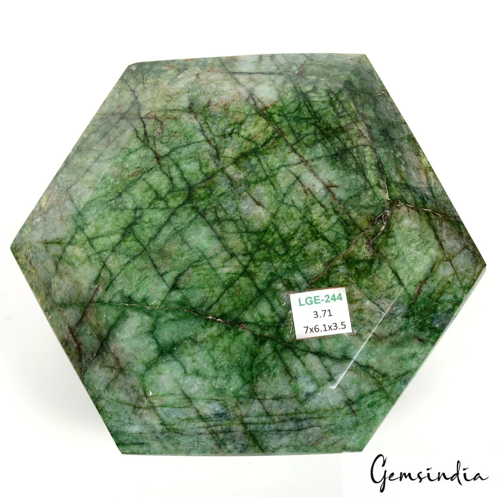 Emerald Loose Gemstone, Hexagon Faceted Cut, Color Enhanced — 7x6.1x3.5 inches, 18550 Ct (3.71 Kg), Brazil