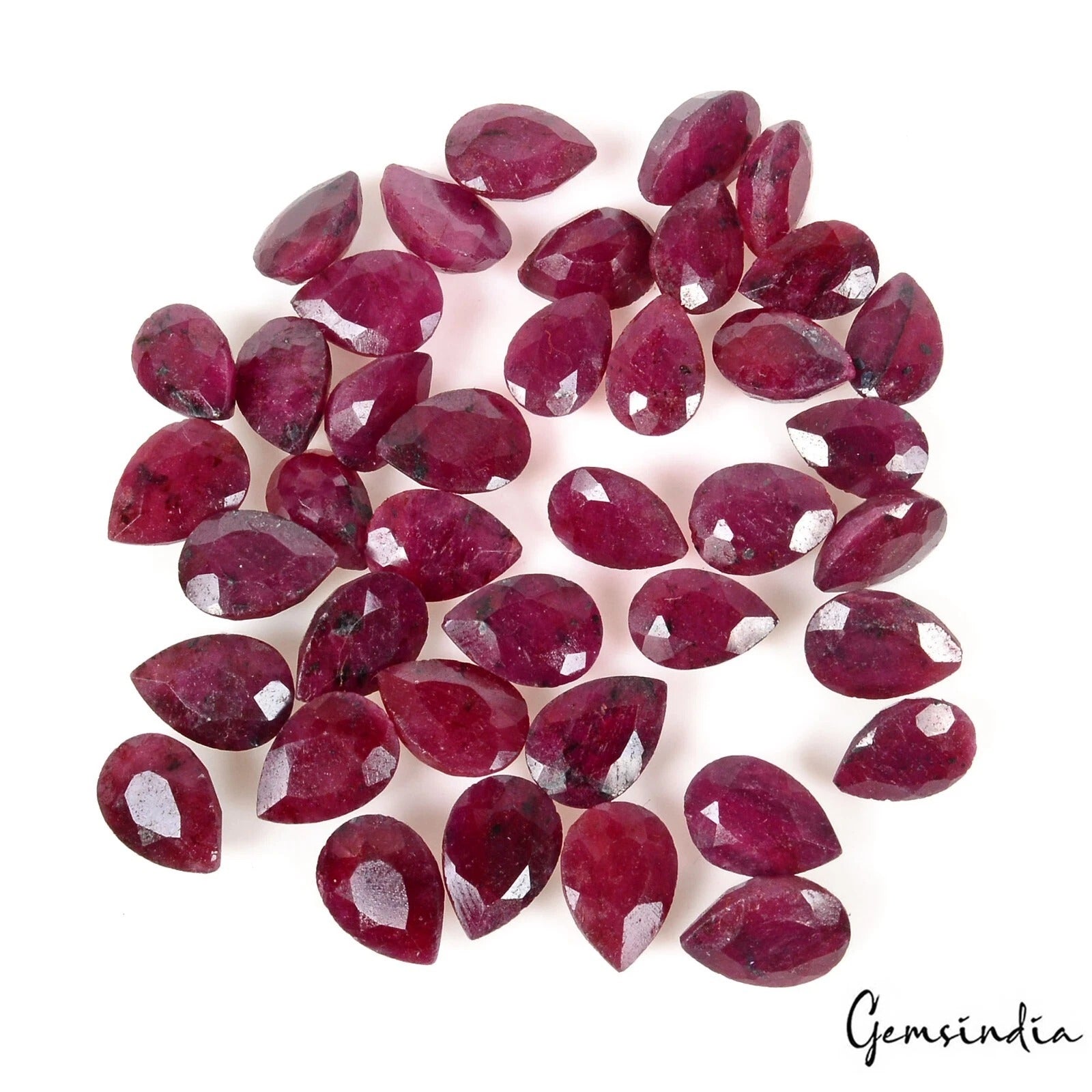 Certified 230 Cts/40 Pcs Natural Dark Red Ruby Pear Cut Loose Gems For Jewelry