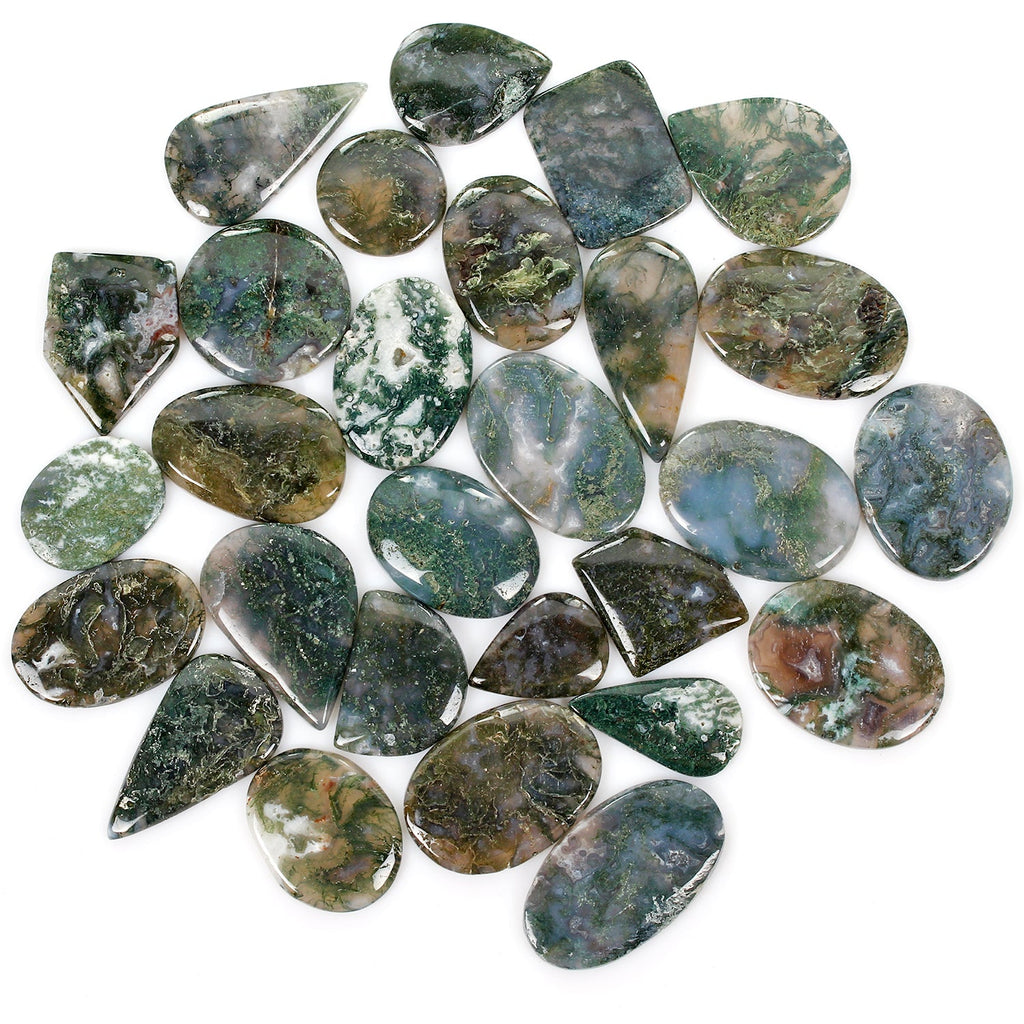 2550 Ct / 28 Pcs Natural Untreated White Green Moss Agate Mix Cab Wholesale Gems