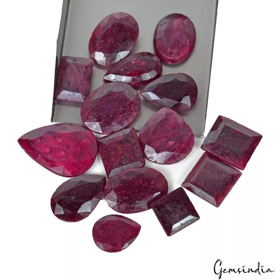 600 Ct/15 Pc Natural Red Ruby Mix Cut 17-37mm Loose Gemstones For Jewelry Making