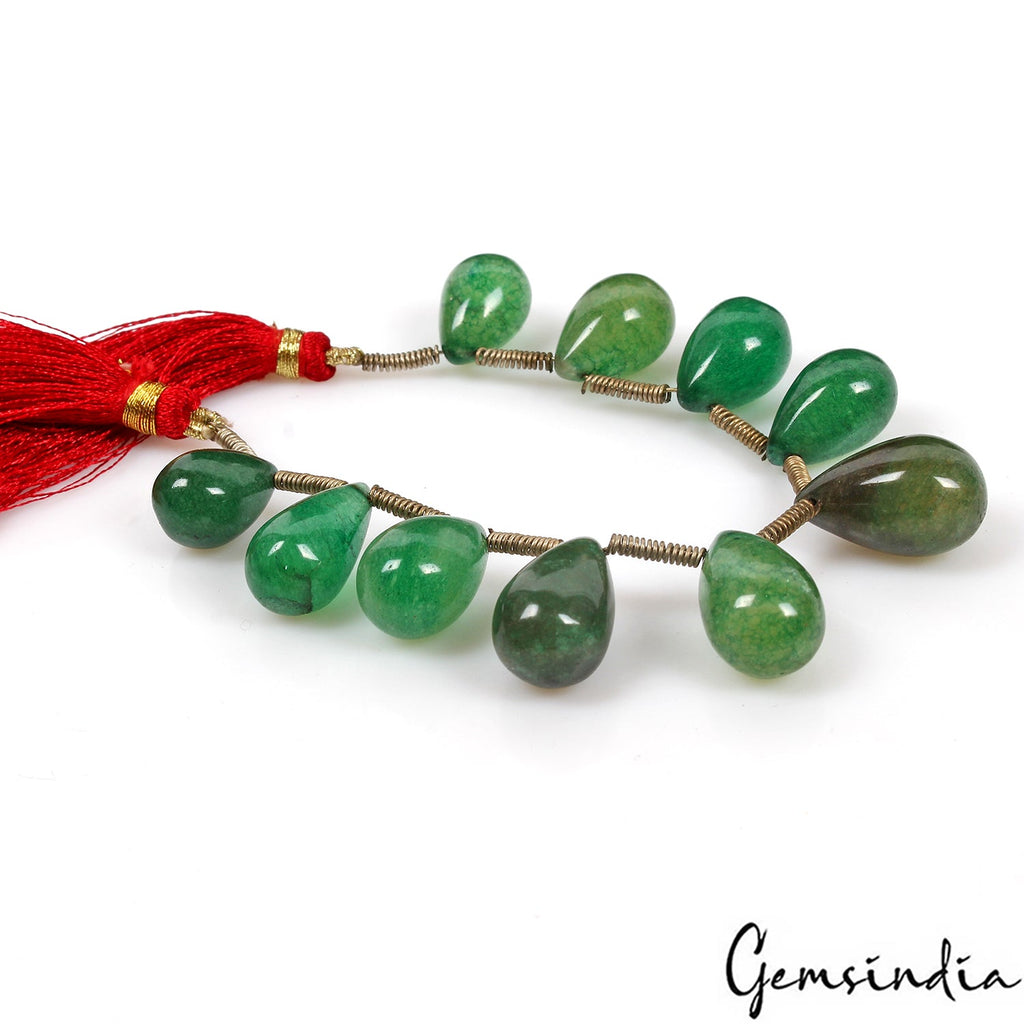 10 Pcs Natural Green Quartz Pear Drop Cabochon Drill Bead/Briolette Strand~5.5"