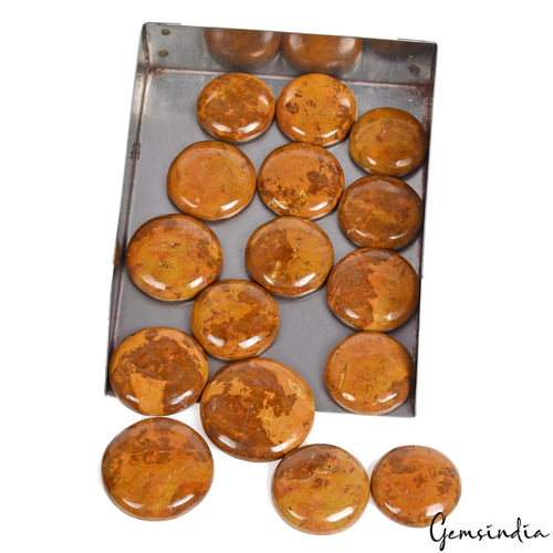 Agate Lot, Cabochon, Untreated, Yellow — 16 Pieces, 23mm to 32mm, 650 Ct, India
