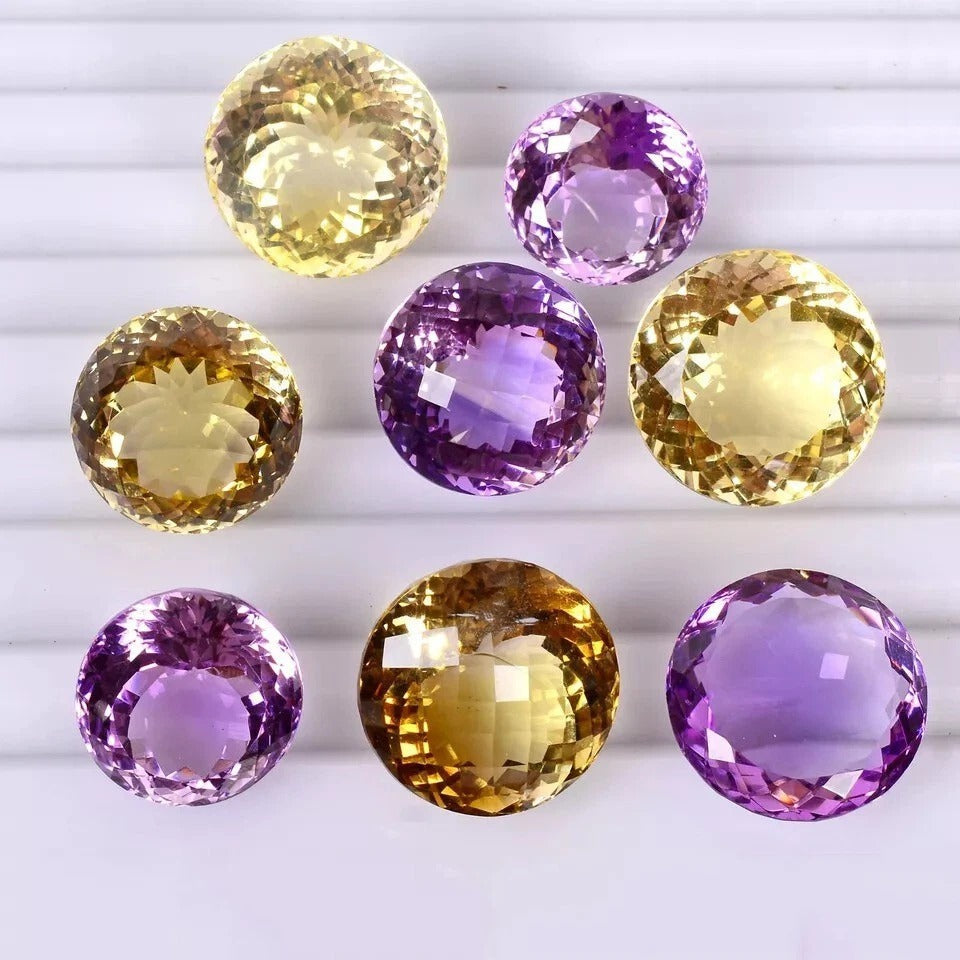 VVS 8 Pc Natural Amethyst CItrine Top Quality Round Sparkling Gemstones 183.10Ct