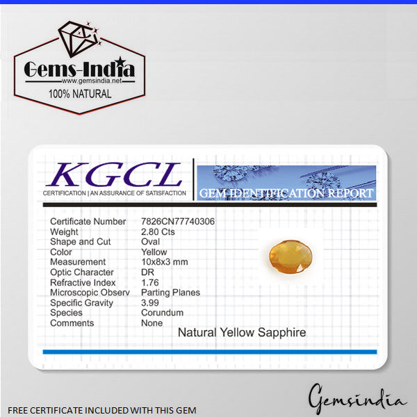 Ceylon Sapphire Loose Gemstone, Untreated, Yellow — 10x8x3mm, 2.80 Ct, Sri Lanka