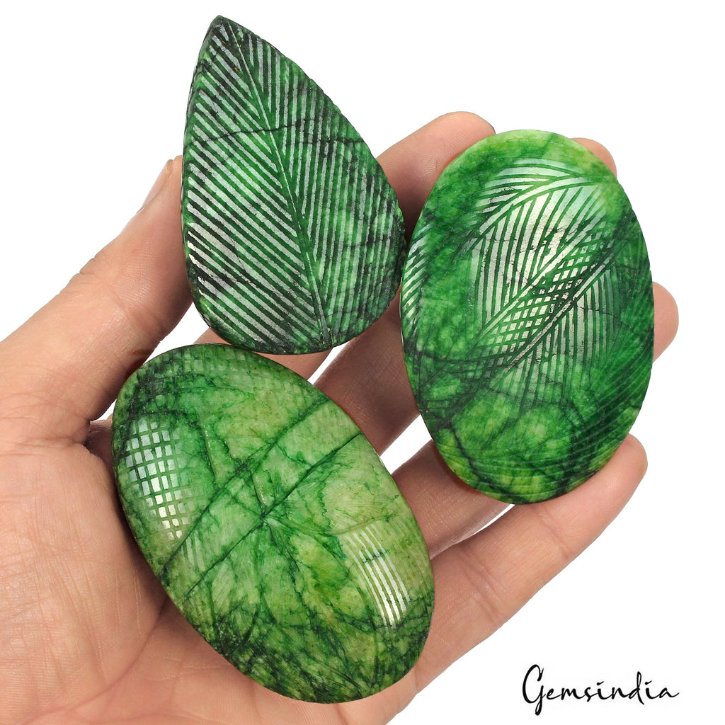 2040 Cts Natural Green Carving Emerald Mix Cut Earth Mined Loose Gems Lot 3 Pcs